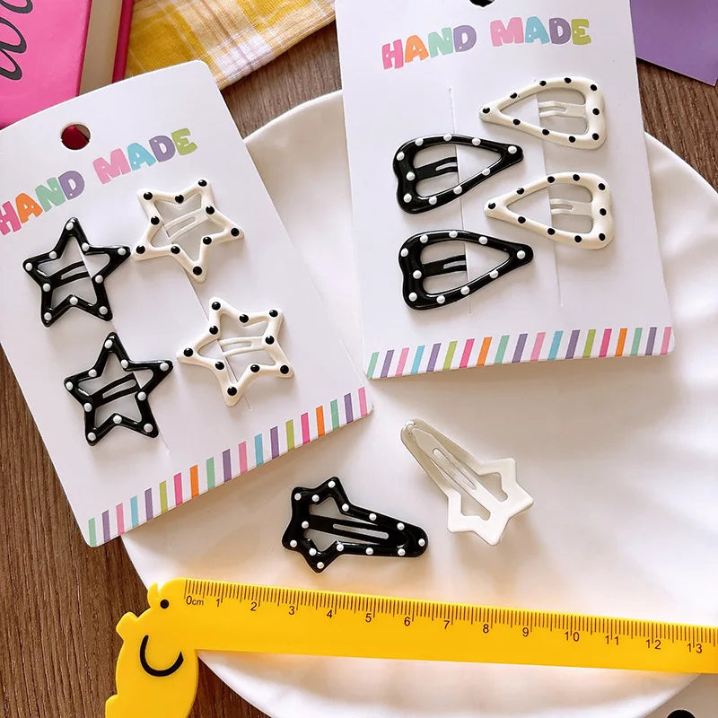 Rhinestone Vintage Polka Dot Star Hair Clips Set Japanese Sweet Girlish Heart Geometric Flyaway BB Clips Kids Versatile Hairp