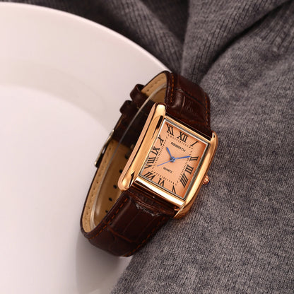 Retro-Style Simple Small Square Watch with Roman Numerals, Trendy and Artistic Quartz Movement Wristwatch