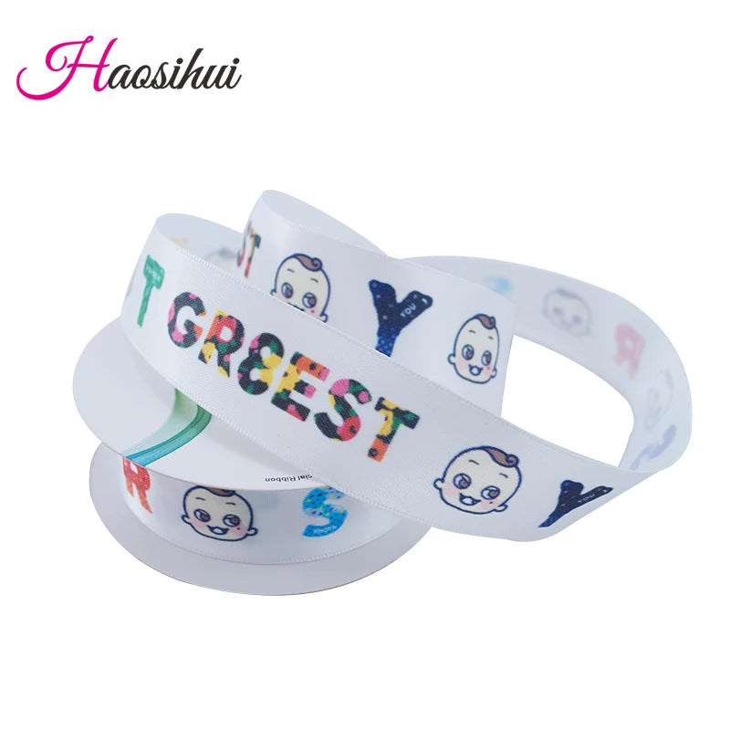 HAOSIHUI Custom Satin Ribbons Personalized Logo Printed Single Face 10~50~100 Yards Polyester for Gift Wedding Birthday DIY T