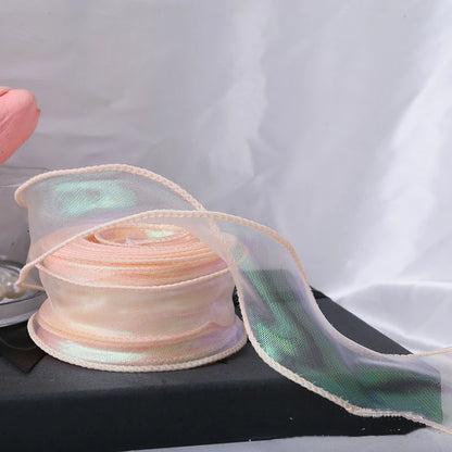 40mm 10Yards Fishtail Organza Ribbon Reflective Iridescent Wavy Edge Ribbon for Gift Wrapping DIY Bow Bouquet Voile Ribbons