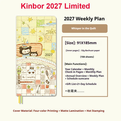 Kinbor Original Undated Weekly Planner, Illustrated Hardcover Journal with Two Pages Per Week, Portable To-Do List Notebook S