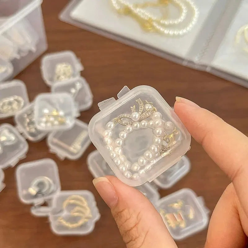 Mini Plastic Jewelry Storage Box Square Transparent Flip Portable Pill Container Jewelry Holder Packaging Earrings Display Ca