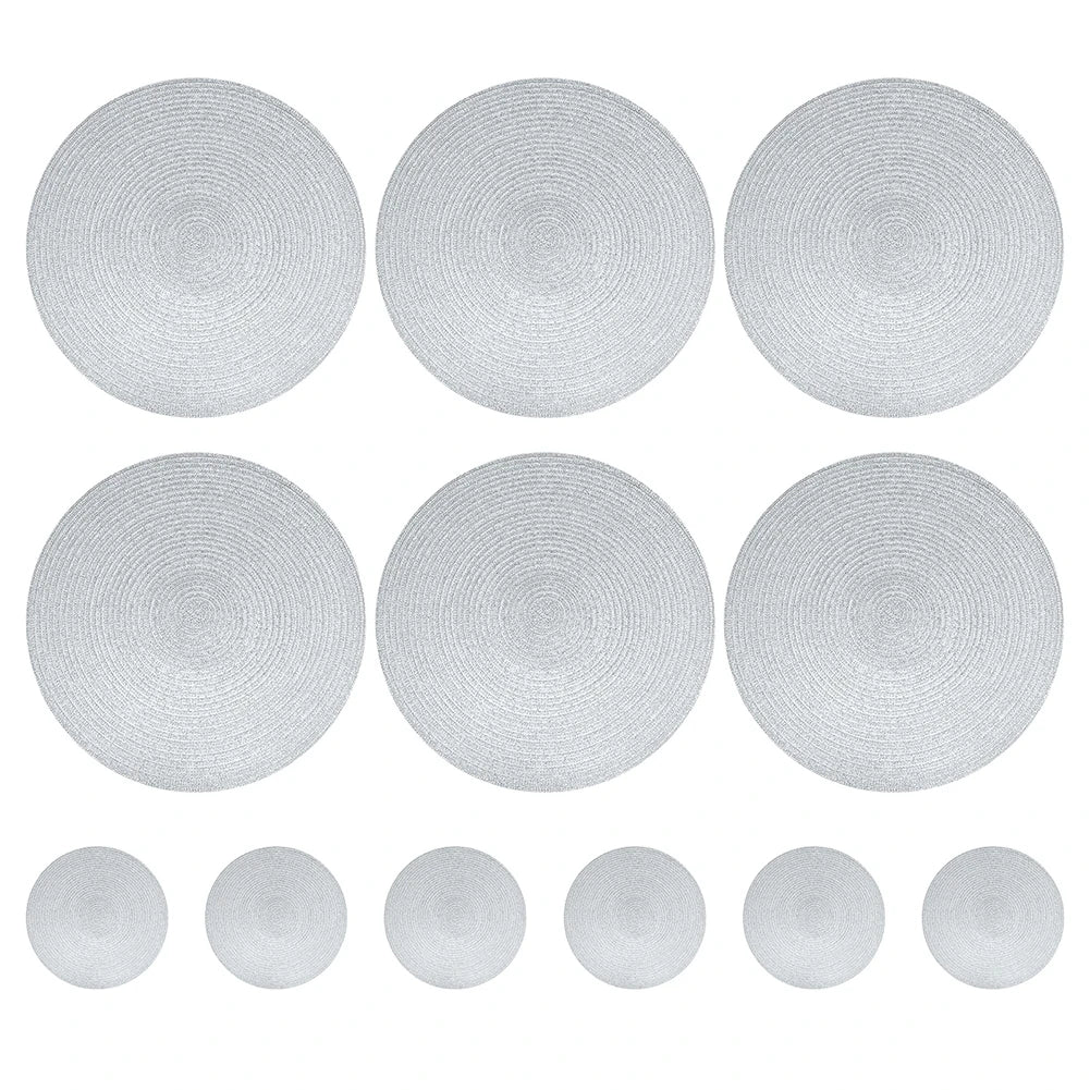 Round Braided Placemats Set of 6 Washable PP/PET Heat Resistant 34cm Table Place Mat for Kitchen Xmas Dining Table Party Deco