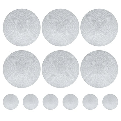 Round Braided Placemats Set of 6 Washable PP/PET Heat Resistant 34cm Table Place Mat for Kitchen Xmas Dining Table Party Deco