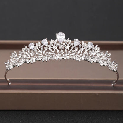 Bridal Baroque Rhinestones Crystal Tiaras Wedding Crown Hair Jewelry for Women Party Crowns Bride Accessory - Silver H