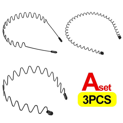 6/1pcs Fashion Metal Hair Band for Men Women Unisex Black Waved Hair Head Hoop Sports Headband Hairband Hair Accessories - Se