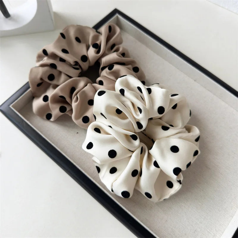 Korean Women Hair Simple Satin Scrunchies Wave Point Hair Band For Girls Ponytail Holder Rubber Bands Hair Ties Hair Accessor