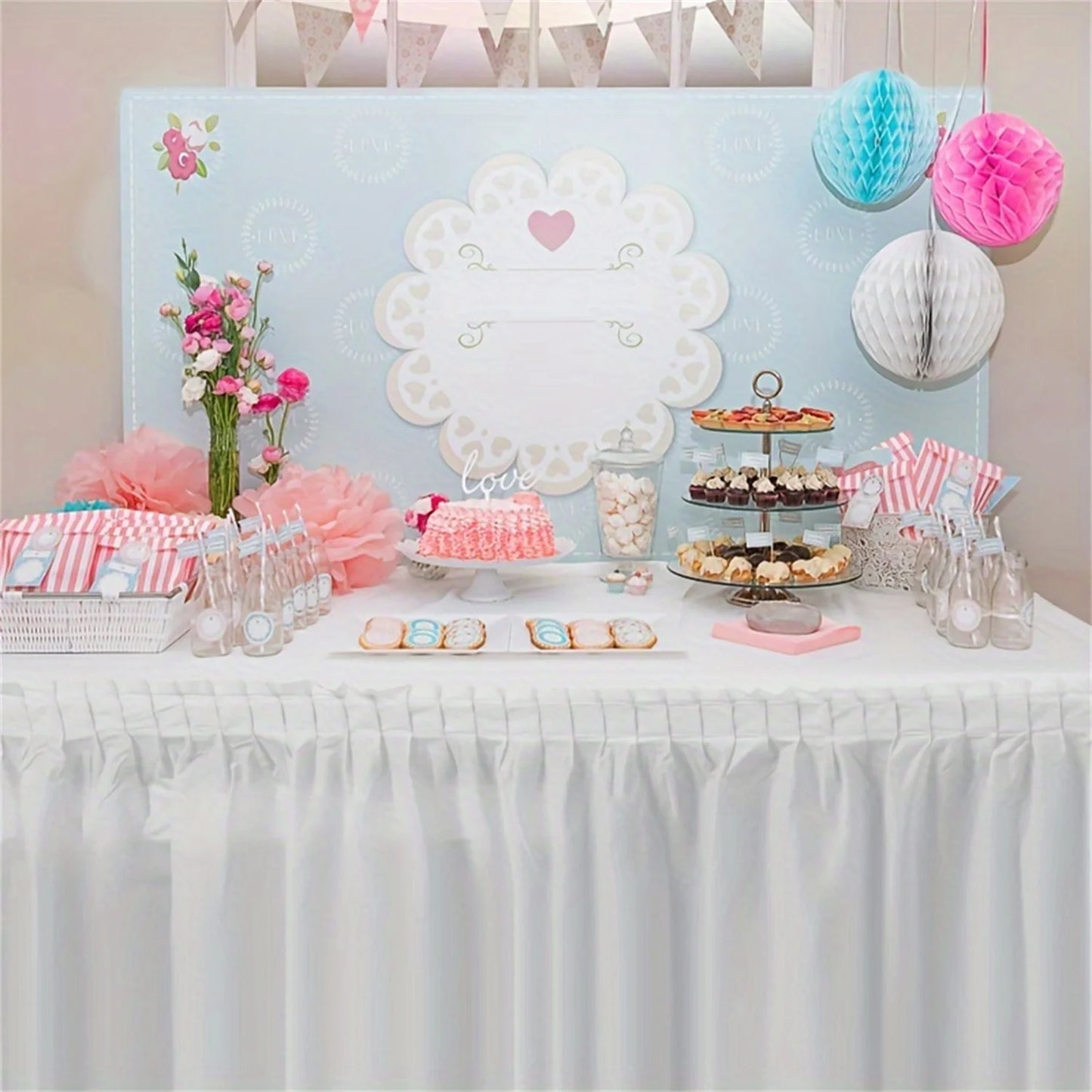 2pcs Tablecloth Set Disposable Solid Color Table Cover Table Skirts Rectangular Paper Table Covers With Long Skirting For Par
