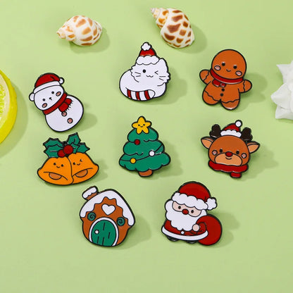 8pcs Cute Cartoon Christmas Day Enamel Brooch Creative Santa Claus Snowman Tree Lapel Pin Badge Backpack Clothing Accessories