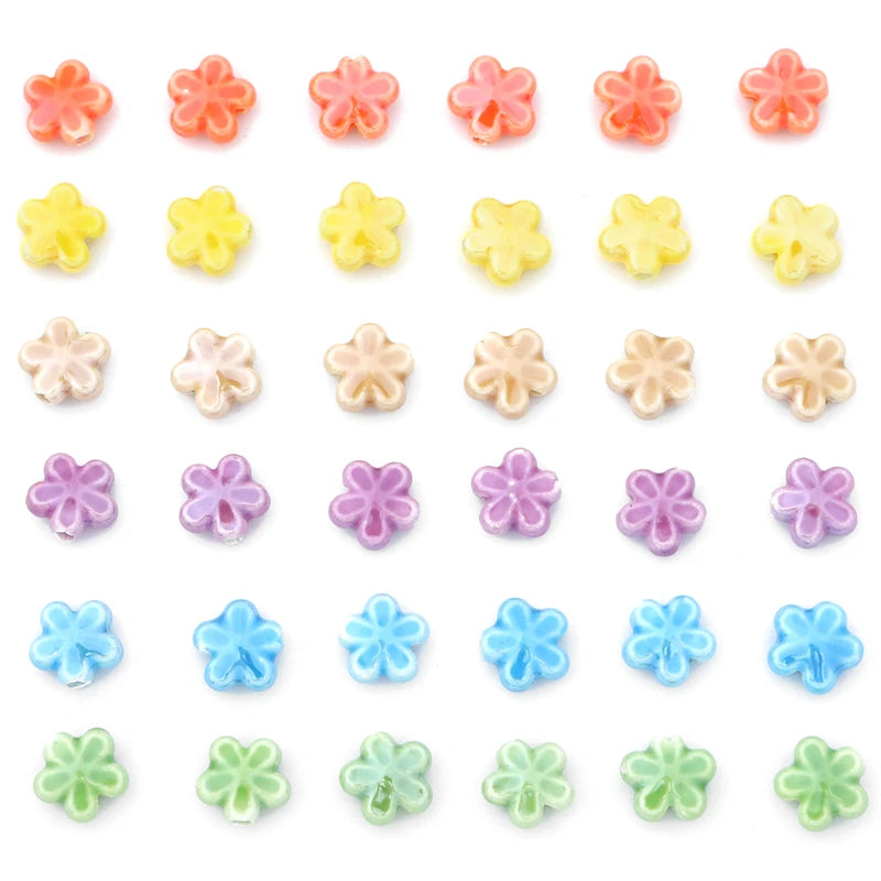 10Pc 12mm Handmade Colorful Flower Shape Ceramic Loose Spacer Beads Charm for Bracelet Necklace Earring DIY Jewerlry Making