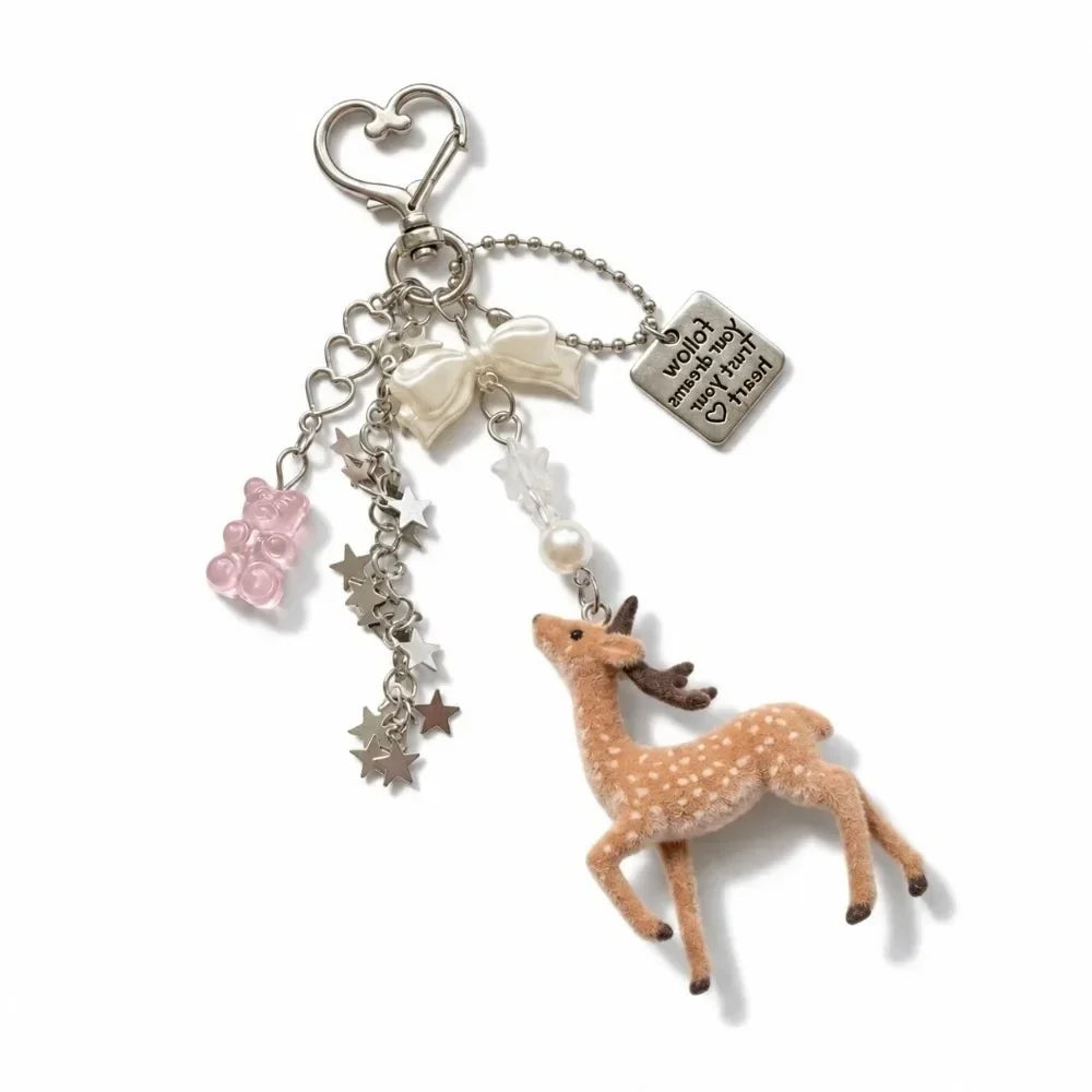 Cute Portable Deer Keychain 11.5cm Length Korean Style Phone Charms Handmade DIY Bead Case