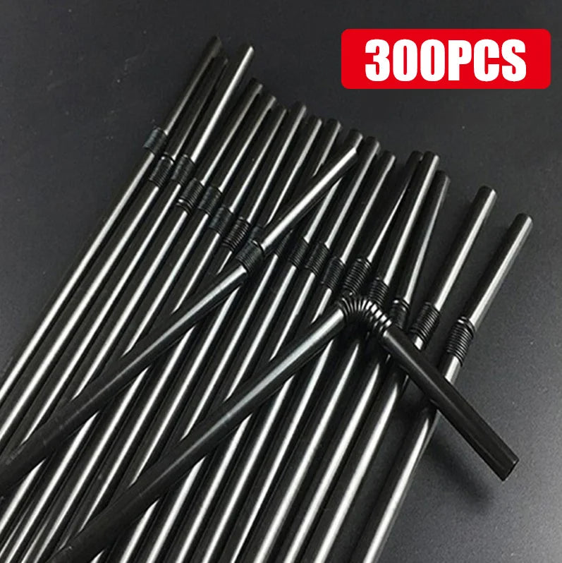 50-1000Pcs Drinking Straws Colorful & Black rietjes Flexible Wedding Party Supplies Drinking Straws Kitchen - Black-300Pcs
