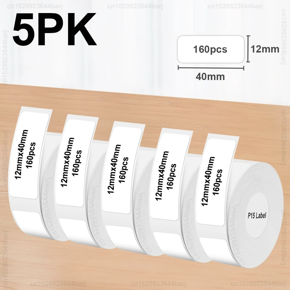 2/5/10Rolls P15 Thermal Label Sticker for Phomemo D30 Q30 Marklife P15 P12 DELI Q2 Label Maker White 12x40mm 15x30mm Label Ta