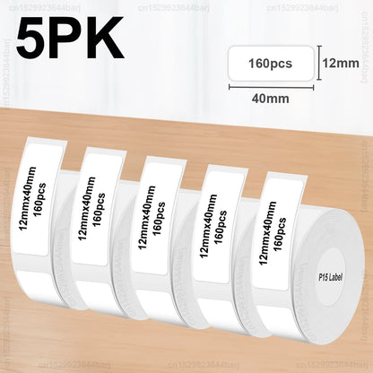 2/5/10Rolls P15 Thermal Label Sticker for Phomemo D30 Q30 Marklife P15 P12 DELI Q2 Label Maker White 12x40mm 15x30mm Label Ta