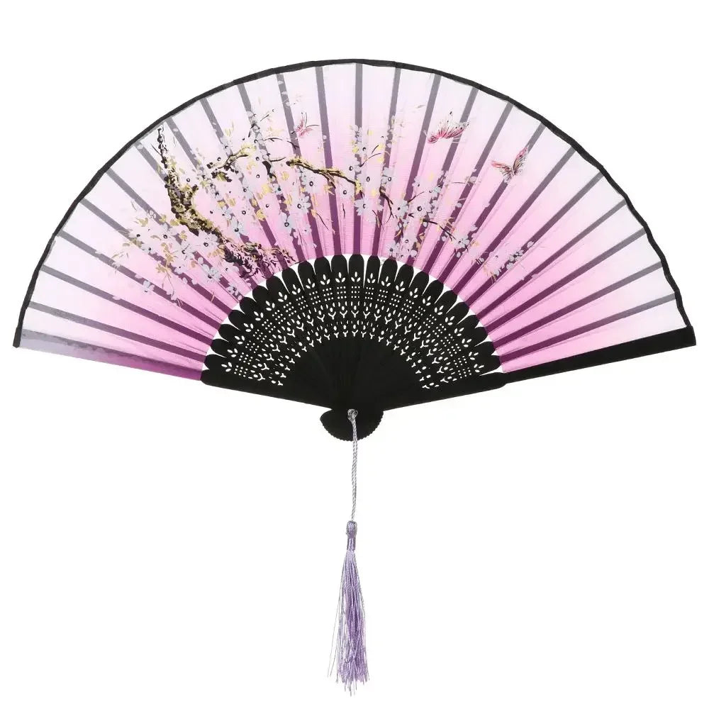 Retro Flower Pattern Home Decoration Elegent Bamboo Folding Fan Chinese Style Painting Handheld Fan Dance Performance Props -