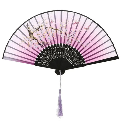 Retro Flower Pattern Home Decoration Elegent Bamboo Folding Fan Chinese Style Painting Handheld Fan Dance Performance Props -