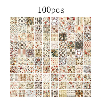 100pcs Vintage Paper Multi Style Deco Retro Stationery Supplies Writing Paper Junk Journal Label Scrapbooking Material Suppli