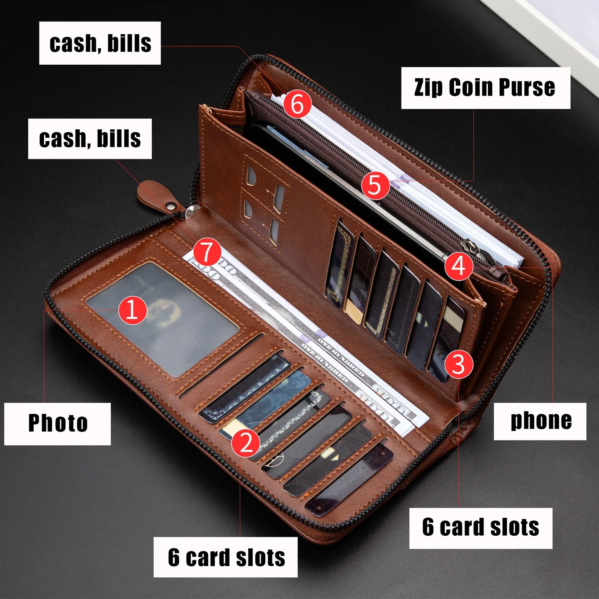 Men's Long Zipper Wallet High Quality Pu Leather Wallet For Men RFID Blocking Business Clutch Bag Credit Card Holder Purse Ma