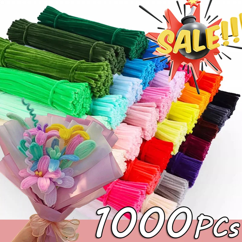 100~1000Pcs Colorful Chenille Rod Pipe Creative DIY Plush Wires Twist Stick Hair Strip Flower Handmade Crafts