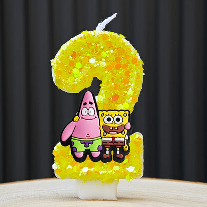 Cute SpongeBob Candle Anime Number 0-9 Kids Birthday Cake Decoration Supplies Cute Cartoon Party Accessories Supplies - B 2