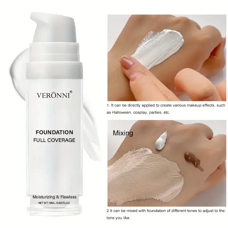 White Liquid Foundation, Full Coverage Heavy Duty Coverage, Creamy Liquid Formula for Goth Makeup, Cosplay, Long-Lasting Matt