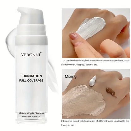 White Liquid Foundation, Full Coverage Heavy Duty Coverage, Creamy Liquid Formula for Goth Makeup, Cosplay, Long-Lasting Matt