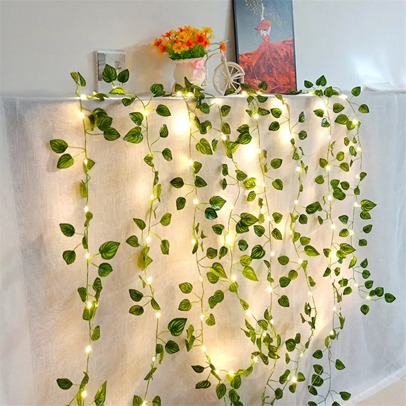 Flower Green Leaf String Lights Artificial Vine Fairy Lights Battery Powered Christmas Tree Garland Light for Weeding Home De