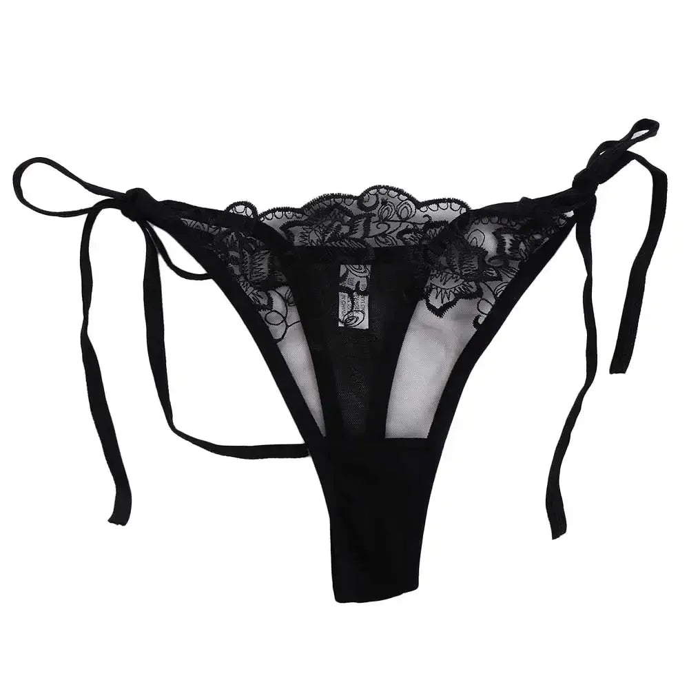 Ladies Women Embroidery Transparent Lingerie Lace Panties Underwear Panty Brief - black