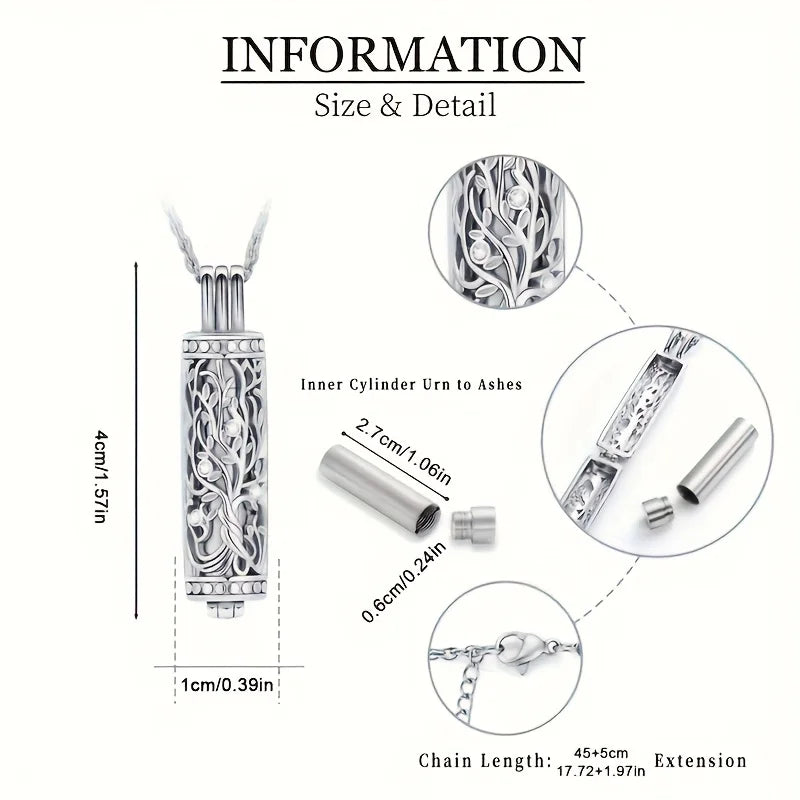 1PCS Cylinder Cremation Jewelry Tree of Life Urn Ashes Necklace for Women Men Vial Cremation Ash Pendant Loved One Memorial P