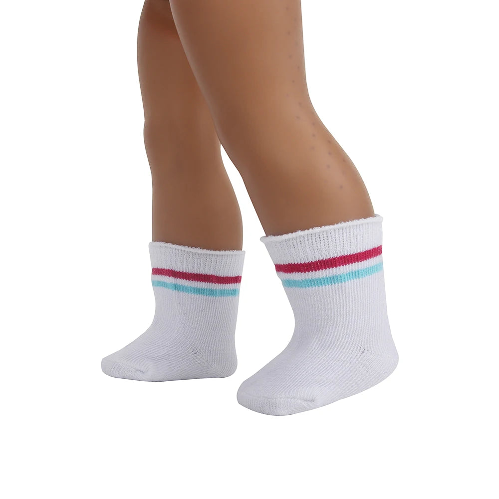 Doll Accessories Socks Heart Stripe Solid Color Knit Doll Socks For 43cm Baby New Born&18 inch American,OG Girl Doll Toy - BE