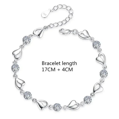 925 Sterling Silver Heart Shaped Necklace Bracelet Set for Women Vintage Korean Blue Crystal Bracelets Jewelry Set Party Jewe