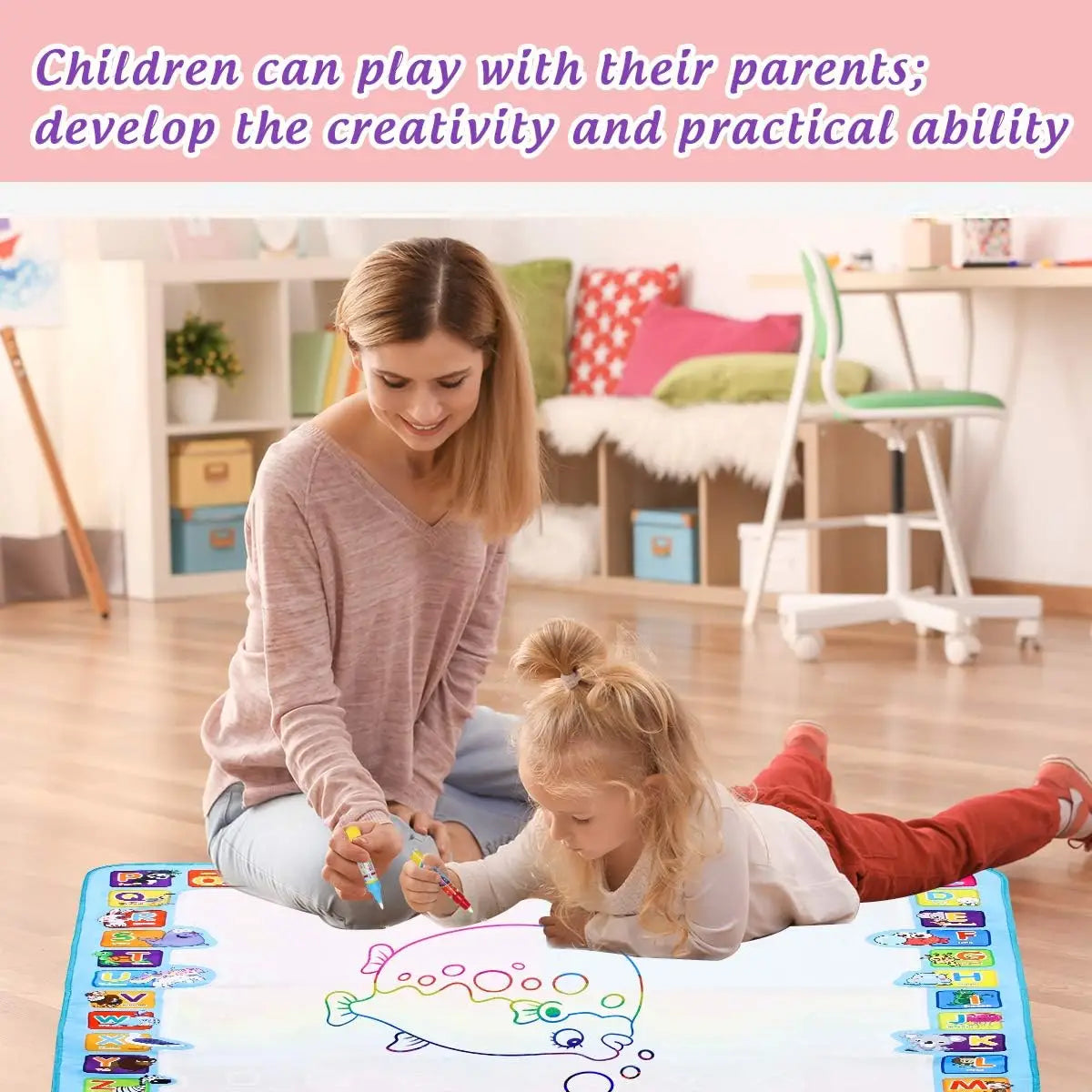 Magic Water Drawing Mat Reusable Doodle Painting Board with Pens Montessori Educational Toys for Kids Halloween Christmas Gif