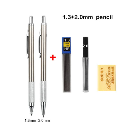 Mechanical Pencil Set 0.3 0.5 0.7 0.9 1.3 2.0mm Full Metal Art Drawing Painting Automatic Pencil with Leads Office School Sup