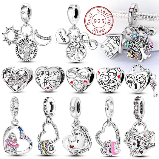 925 Sterling Silve Charms Beads Forever Love Heart Sister Family Life Charms Dangle For Bracelet Woman Jewelry Gifts