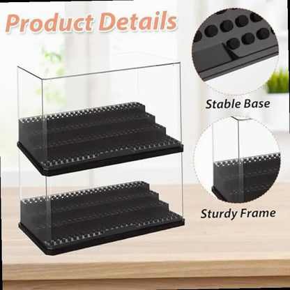 Display Case Clear Shelf Wide 3 Tier Box for Minifigures - Acrylic Protector for Small Pop Figures - Transparent Showcase Sto