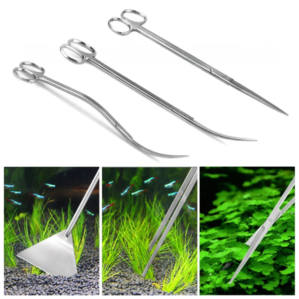 Stainless Steel Fish Tank Plants Tools Aquarium Cleaning Tools Scissors Tweezers Wave Scissors Pet Aquarium Supplies Accessor
