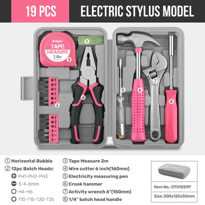 Hi-Spec 18/19/20PCs Pink DIY Tool Kit with Electric Pen & CR-V Steel - Home Maintenance Hand Tools Set for Women & Car Care -