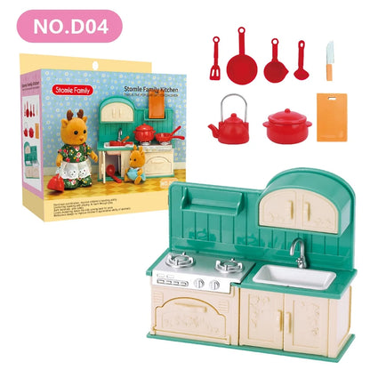 1:12 Miniature Furniture Forest Family Kitchen Toy Dining Table Dollhouse Accessories Bathroom Pretend Play For Girl Gifts To