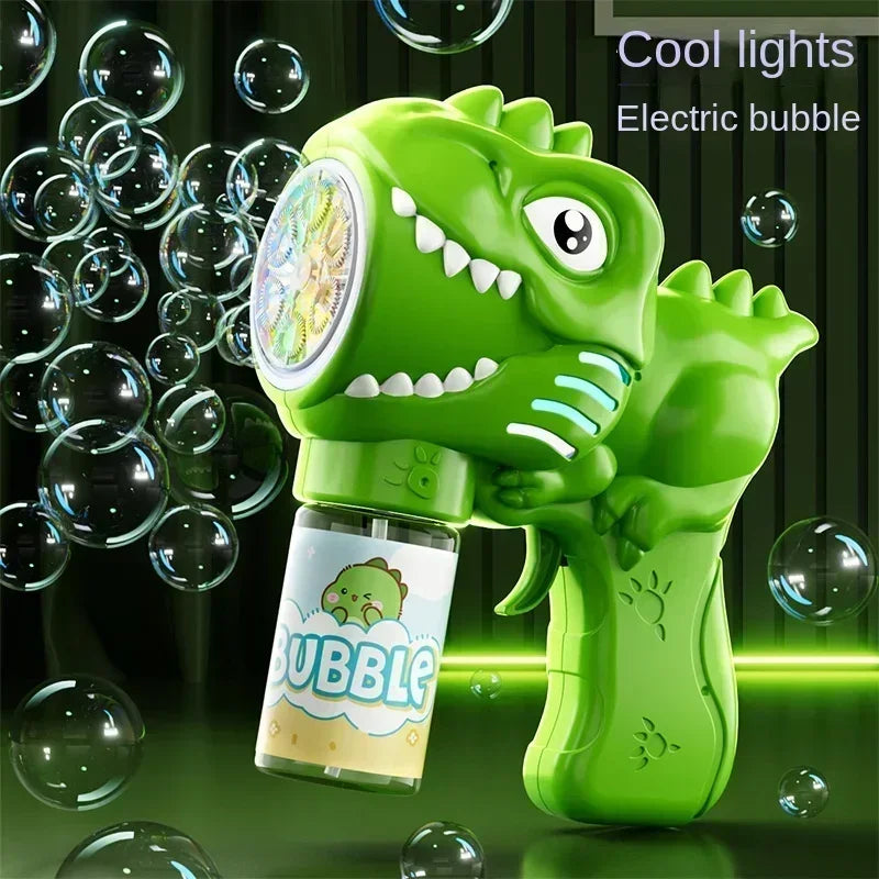 6-hole Dinosaur Bubble Machine Electric Bubble Gun with Light Fully Automatic Bubble Gun Automatic Soap Blower Outdoor Game T