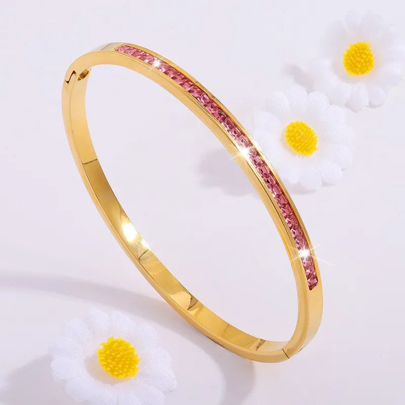 ZAKOL 5/1pcs Sparkling Zirconia Inlaid Stainless Steel Bracelet Set for Women Stackable Bangles Fashion Non Fading Jewelry Gi