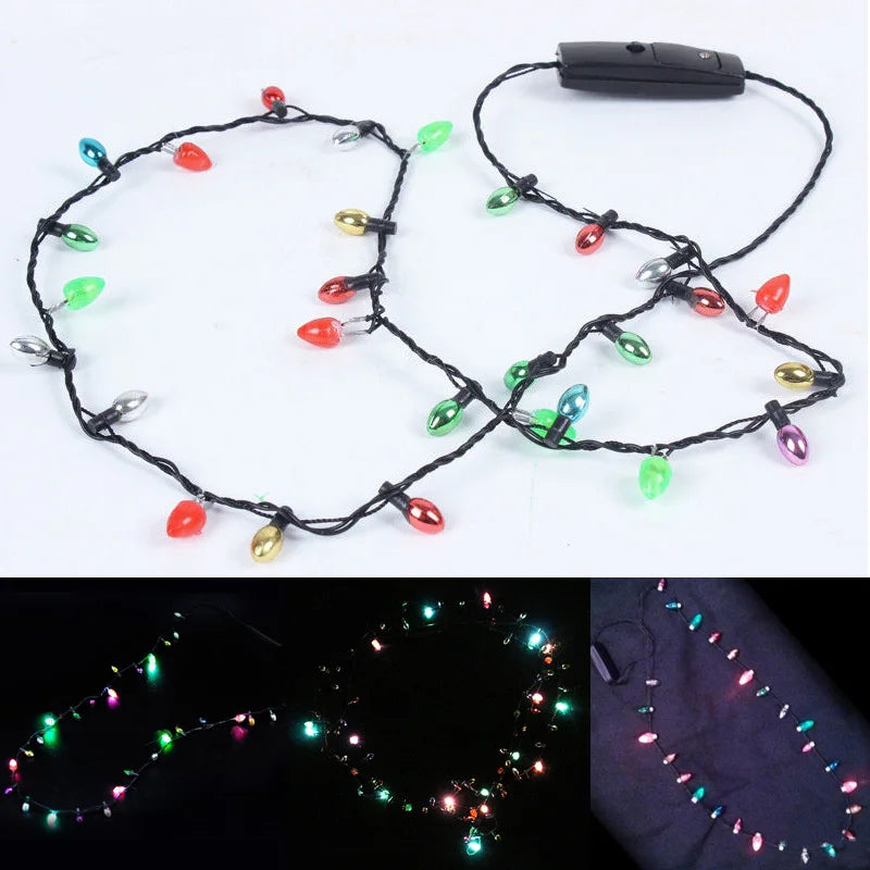 Xmas Led Lights Necklace With 8 Lights Bulbs Christmas Flash String Lights Glow Light String Necklace Festival decoration