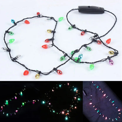 Xmas Led Lights Necklace With 8 Lights Bulbs Christmas Flash String Lights Glow Light String Necklace Festival decoration
