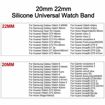 Universal Watch Straps 22mm 20mm Quick Release Silicone Band Soft Rubber Wristband for Huawei Samsung Xiaomi Amazfit Smartwat