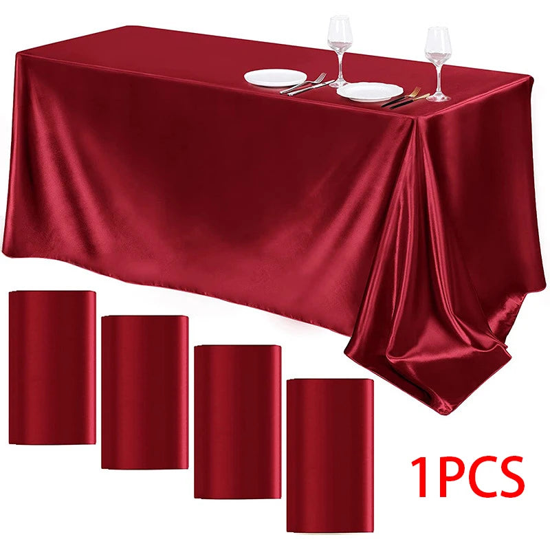 Rectangle Wedding Satin Large Tablecloth Bright Smooth Silk Table Cover Anniversary Dining Party High-End Table Decor