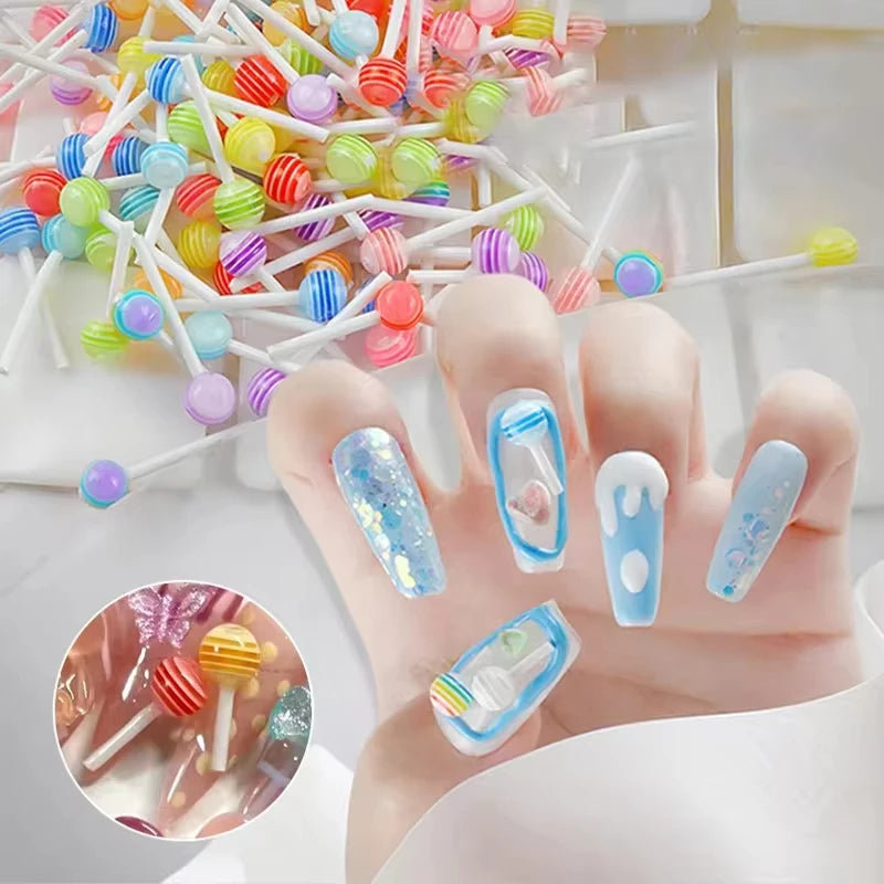 20pcs 3D Kawaii Lollipop Design Nail Art Charms Acrylic Colorful Cartoon Resin Ornament Nail Decorations Candy Accessories DI