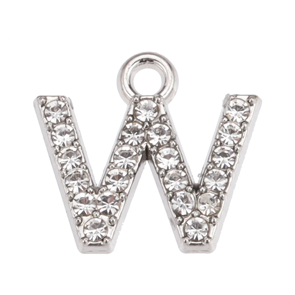 10/26pcs Silver Color Alloy Crystal Mini Alphabet 26 Letter Charms Pendants for Women Necklace Earring Jewelry Accessories - 