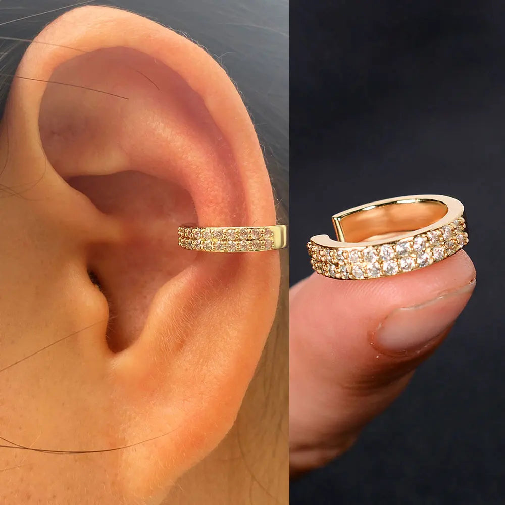 1Piece Zircon Charming Clip On Earrings Ear Cuff Without Piercing Women Geometric C Shape Earscreen Earcuffs Wrap Climb Earri