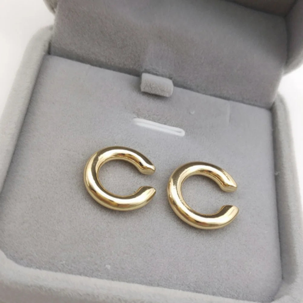 Minimalist Gold Color Round Earrings for Women Earcuff Women No Pierced C Shape Geometric Earclip Ear Bone Clip Punk Jewelry 