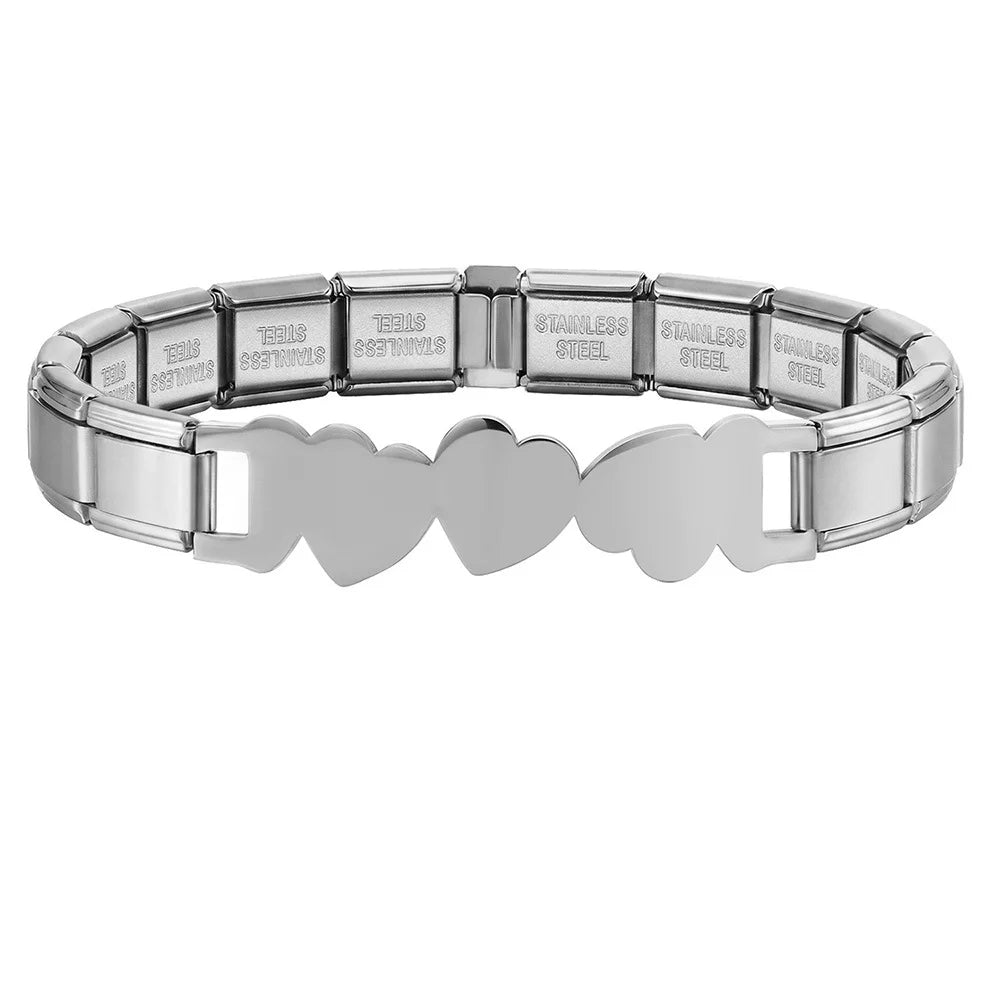 For Women Men Italian Charm Link 9mm Width Silver Gold Color Stainless Steel Bracelets on Hand DIY Making Jewelry