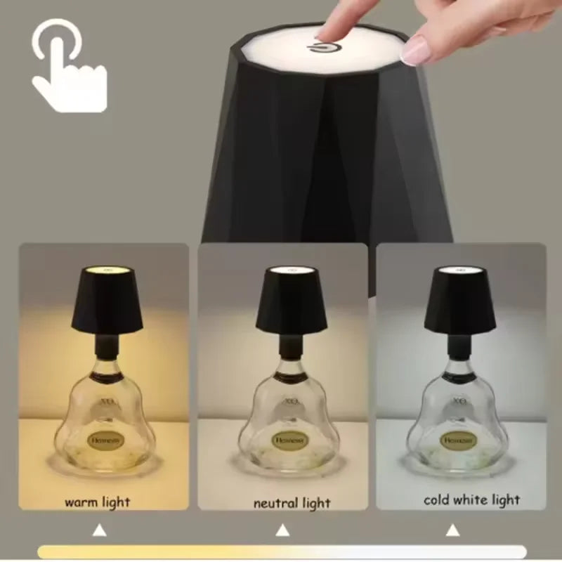 LED Bottle Table Lamp Touch 3 Colors Rechargeable Portable Desktop Decoration Lamp For Bar Restaurant Camping Atmosphere Deco